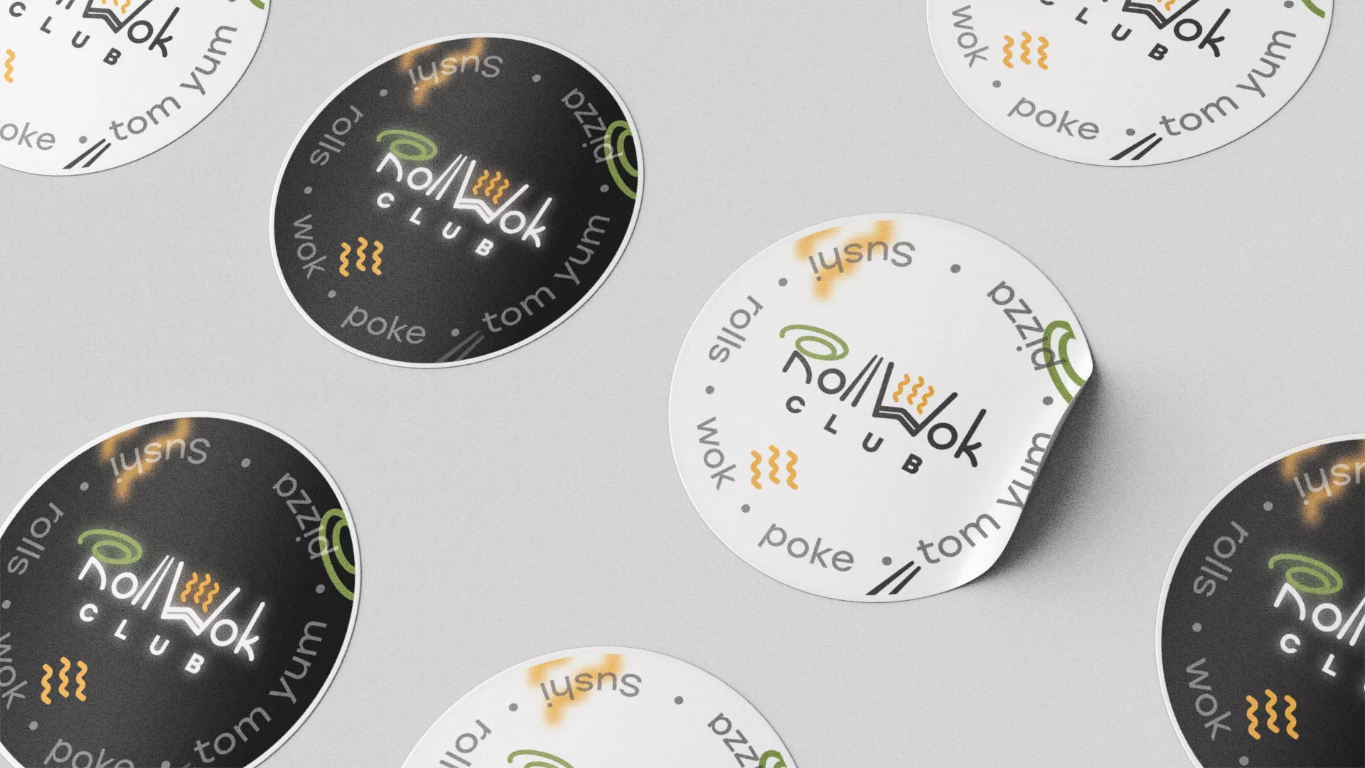 Разработка наклеек для суши-бара «Roll Wok Club» в Калаче-на-Дону